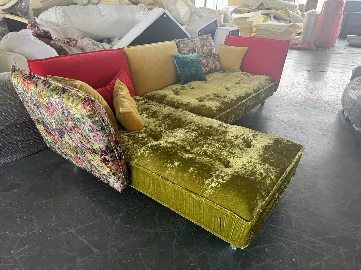Custom. French Modern Simple Light Luxury Special-shaped Retro Pattern Fabric Corner Combination Sofa，new ,fashion