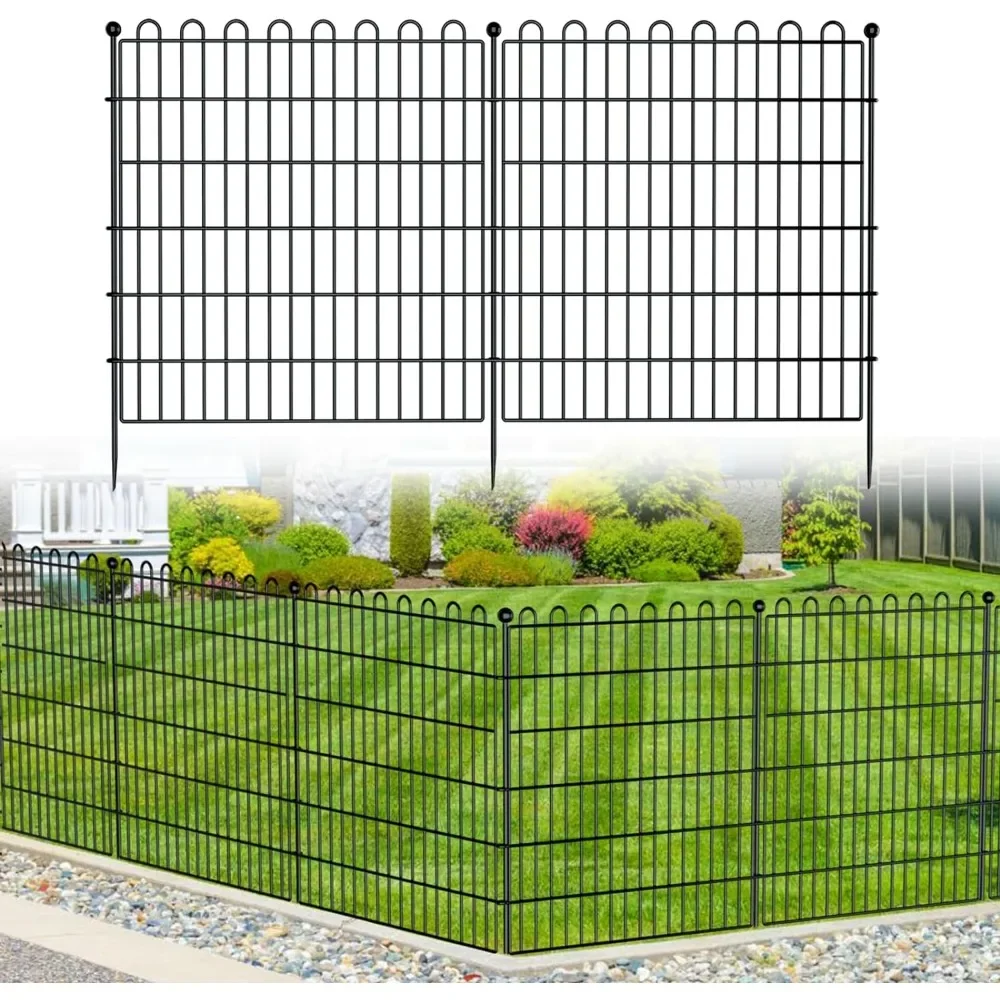 

10 pieces of outdoor fence without excavation decoration, 32 inches (height) X 23.6 feet (length), rust proof metal animal fence