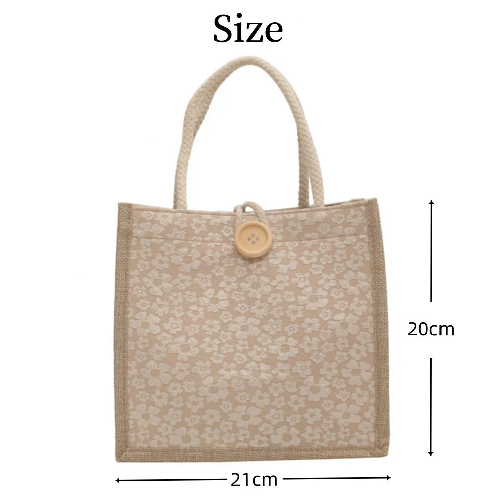 Eco-friendly Linen Shopping Bag Women\'s Fashion Flower Pattern Tote Bag Casual Canvas Grocery Bag Large-Capacity Shopper Bag