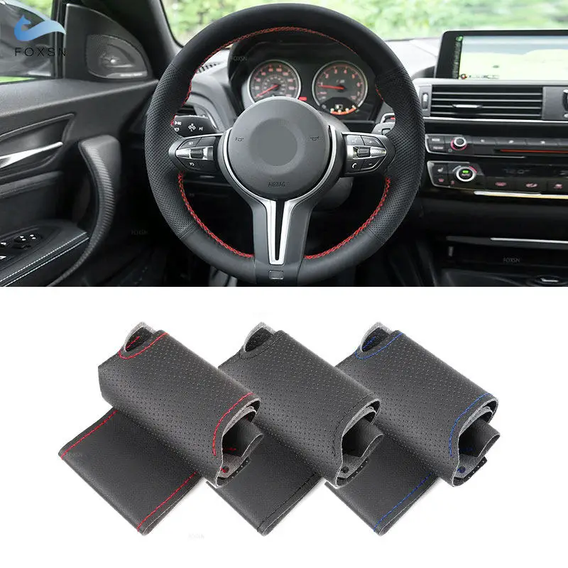 Car Steering Wheel Cover Perforated Leather For BMW M Sport 1 2 3 4 5 6 Series F20 F21 F22 F30 F10 F12 F48 X1 X3 X5 X6 M2 Coupe