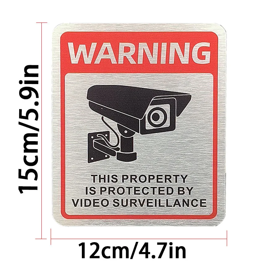 4pcs Aluminum plate monitoring prompt sign English warning sign private territory courtyard monitoring area sign