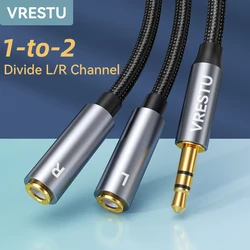 Cable de canal izquierdo y derecho de 3,5mm a 2 hembra, convertidor auxiliar estéreo para tarjeta de sonido, altavoz, combinación L/R, divisor de línea de Audio