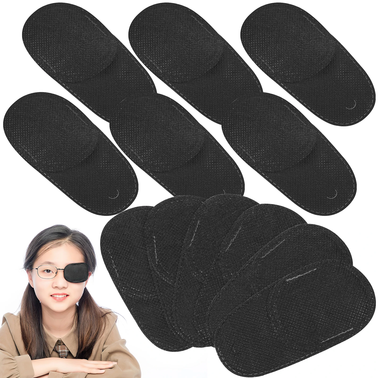 

12pcs Eye Patches for Kids Glasses Non-woven Fabric Black Medium Amblyopia Lazy Eye Training Travel