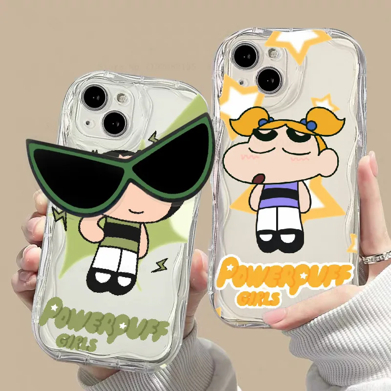 Crayon ShinChan Powerpuff Girls Glasses Soft TPU Case For iPhone 15 14 13 12 11 Pro Max X XR XS 8 7 Plus SE 2020 Wave Cover