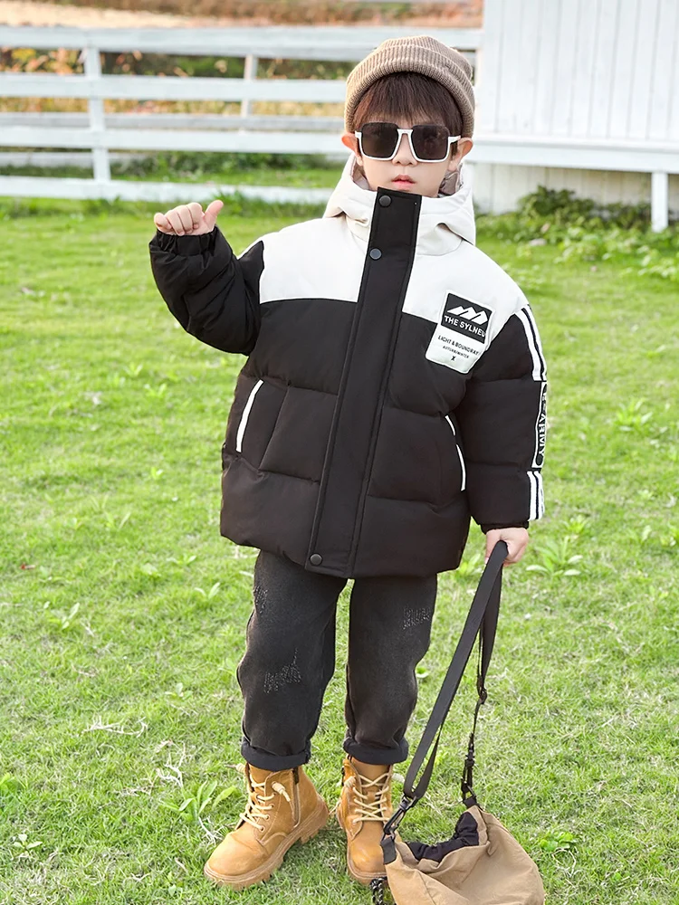 

Thiened down Cotton Jaet for Boys Children's Winter Clothes Sli Patchwork Color Baby Boys' Coat Warmth And Faion