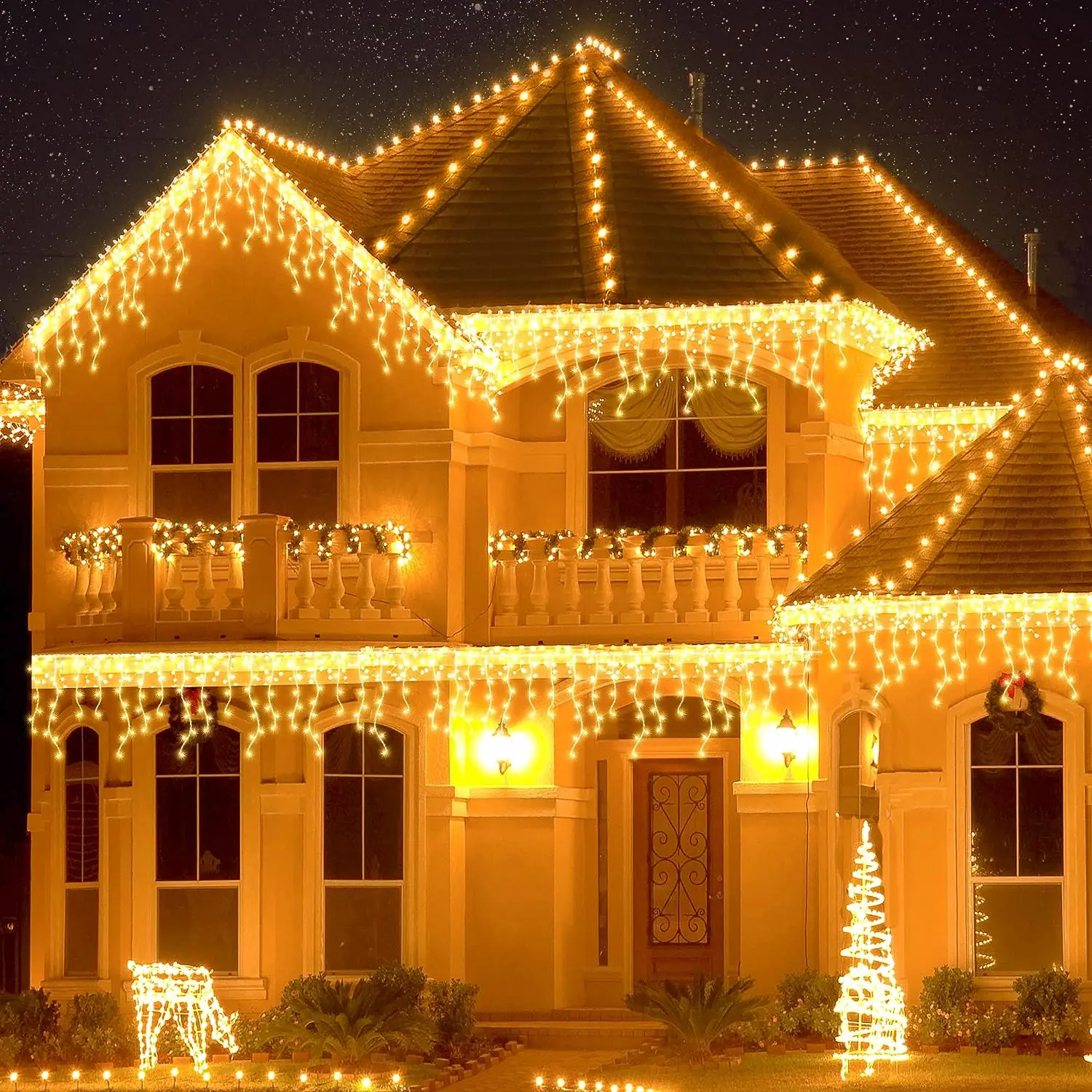 Christmas Lights Large Size Garland Curtain New Year 2024 Home Decor 5M 10M 15M 20M Icicle String Lights Festoon Icicle Lights