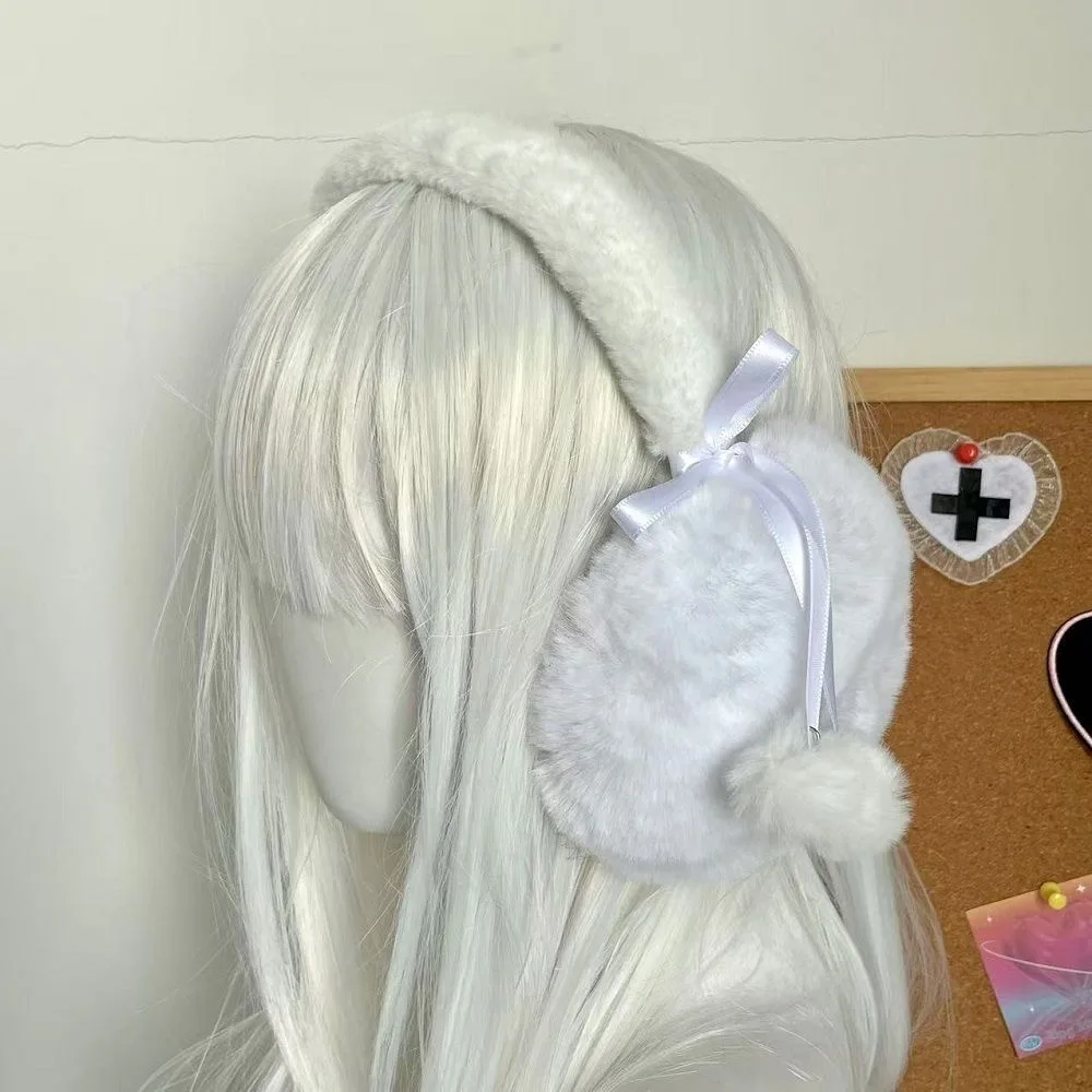 Śliczne pluszowe japońskie nauszniki Y2K gorące dziewczęce ciepłe futro zimowe Lolita słodka kobieta nauszniki Harajuku wszechstronne