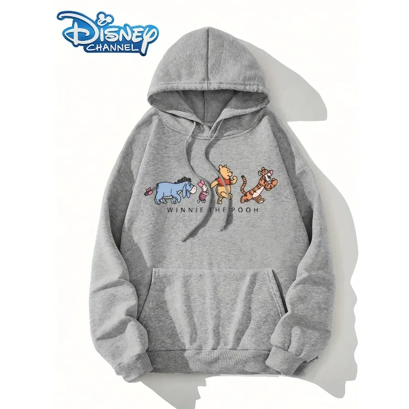 سويت شيرت نسائي بقلنسوة من Disney - بلوفر شتوي مطبوع عليه زهور من Winnie The Pooh and Friends بتصميم شخصية لطيفة للارتداء اليومي #3