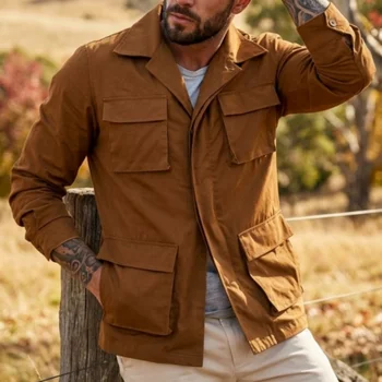 Spring/Autumn Men's Multi-pocket Cargo Jacket | Thin & Practical Streetwear Solid Color Outerwear [New Arrival] 3
