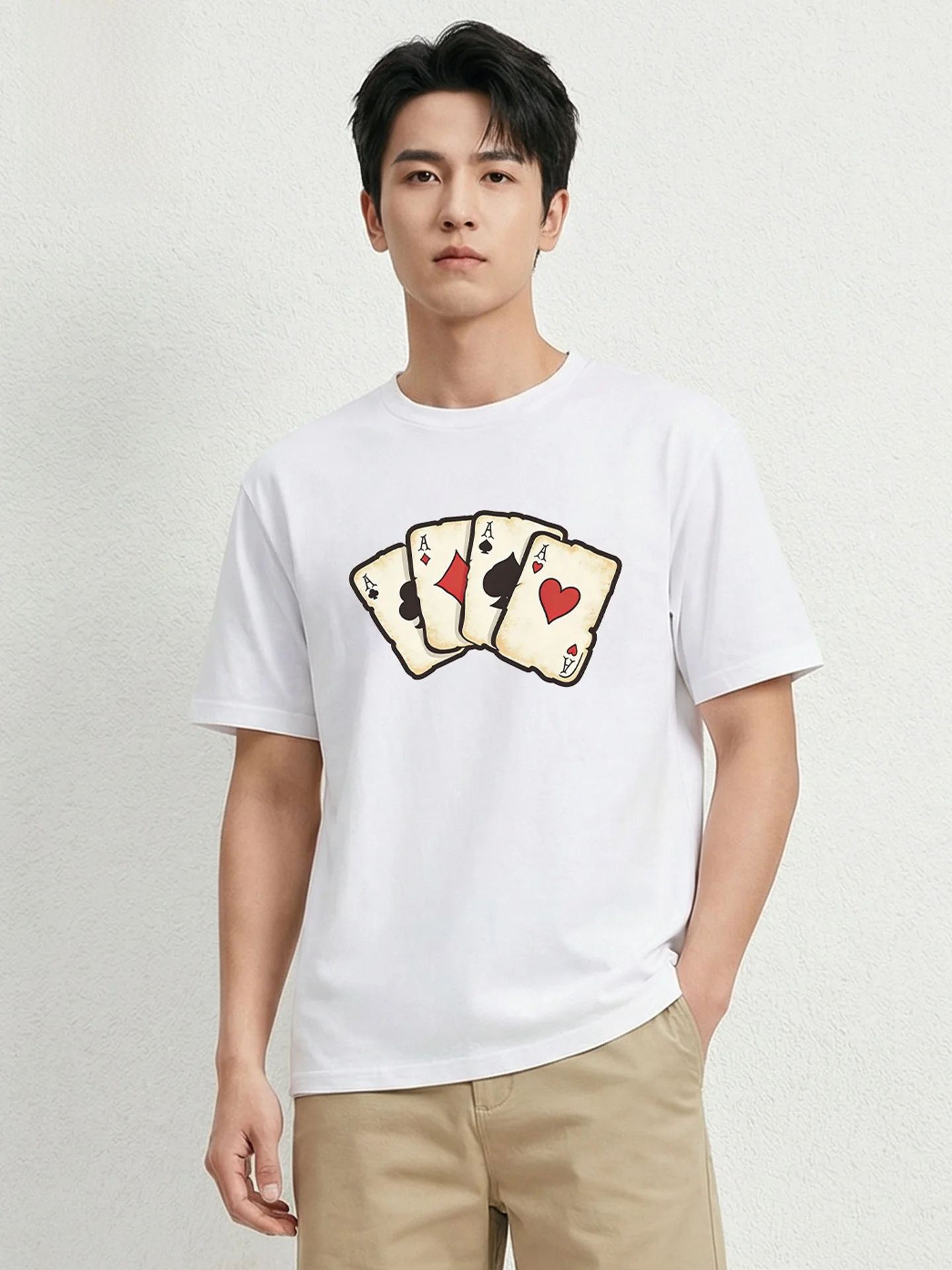 barbus-summer-2026-men's-pure-cotton-short-sleeve-t-shirt-round-neck-casual-print-top-breathable-wear-resistant-poker-pattern