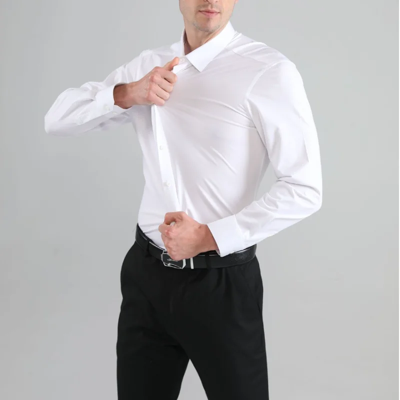 

Spring And Summer Thin Men's Long-sleeved Shirt Solid Color Simple Urban Shirt Loose Casual Sports Large Size New Stretch Shirt