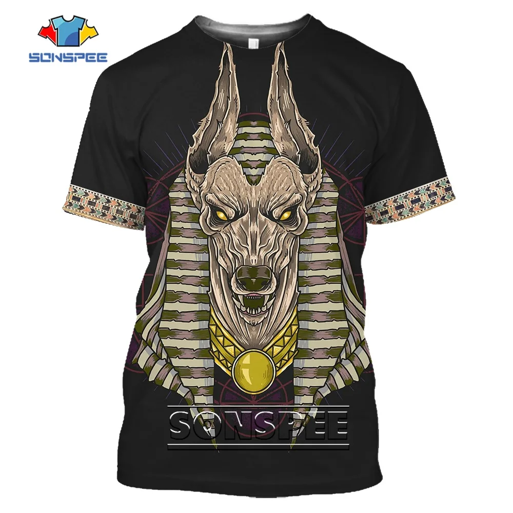 SONSPEE Retro Style Ancient Egypt 3D Print T-shirt Harajuku Anubis Graphic Streetwear Short Sleeve Men Women Classic Clothing