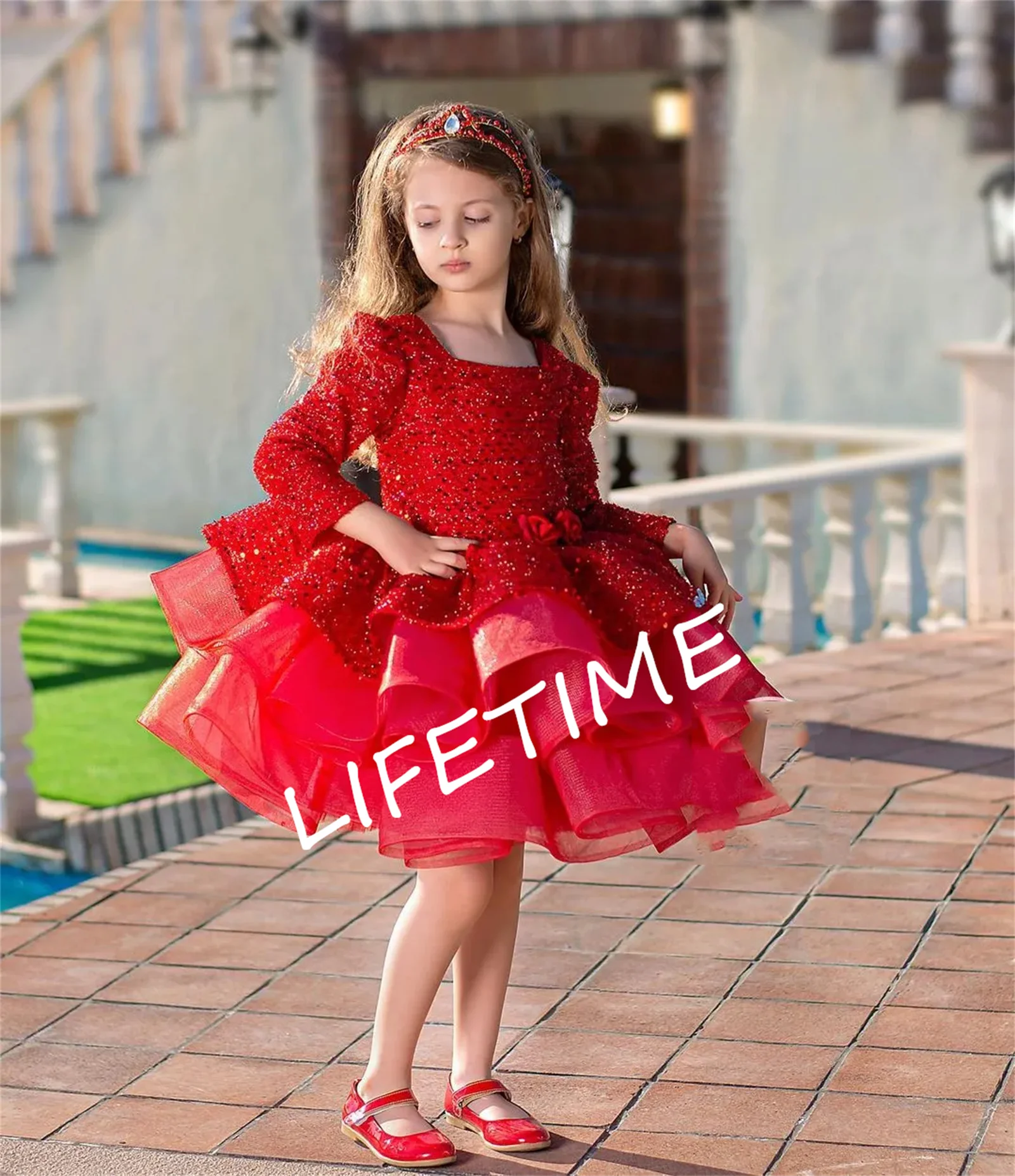 Vestido de lentejuelas con cuentas brillantes, falda esponjosa, brillante, fiesta de noche, boda, niña de las flores, hecho a pedido