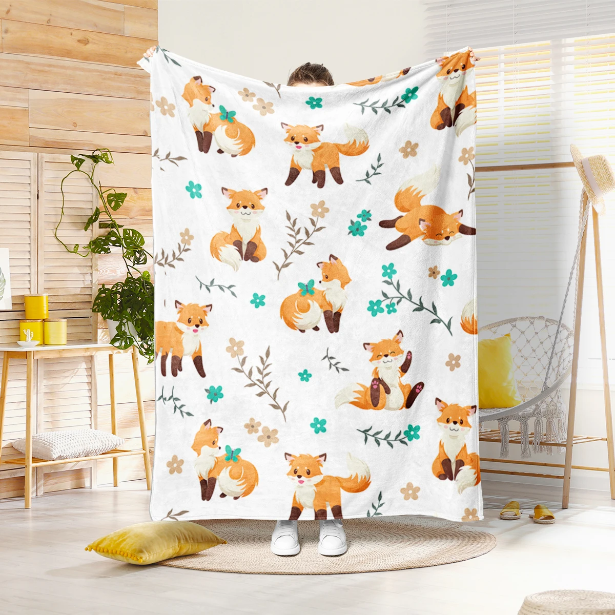 بطانية حيوانات غابة من الفانيلا على الوجهين ، طباعة رقمية ثعلب لطيف ، أريكة ، غطاء تكييف الهواء ، بطانية تخييم ، 1 روض #1