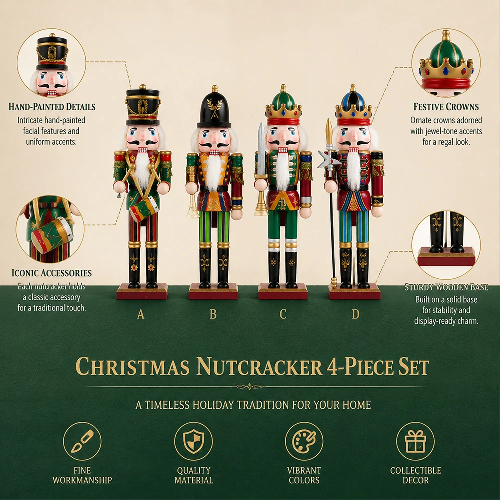 2-teiliges Nussknacker-Soldaten-Puppen-Set, handbemalte Weihnachtsfigur, kreatives Geschenk, Heim-Desktop-Weihnachtsbaum-Feiertagsdekoration – Detail 4