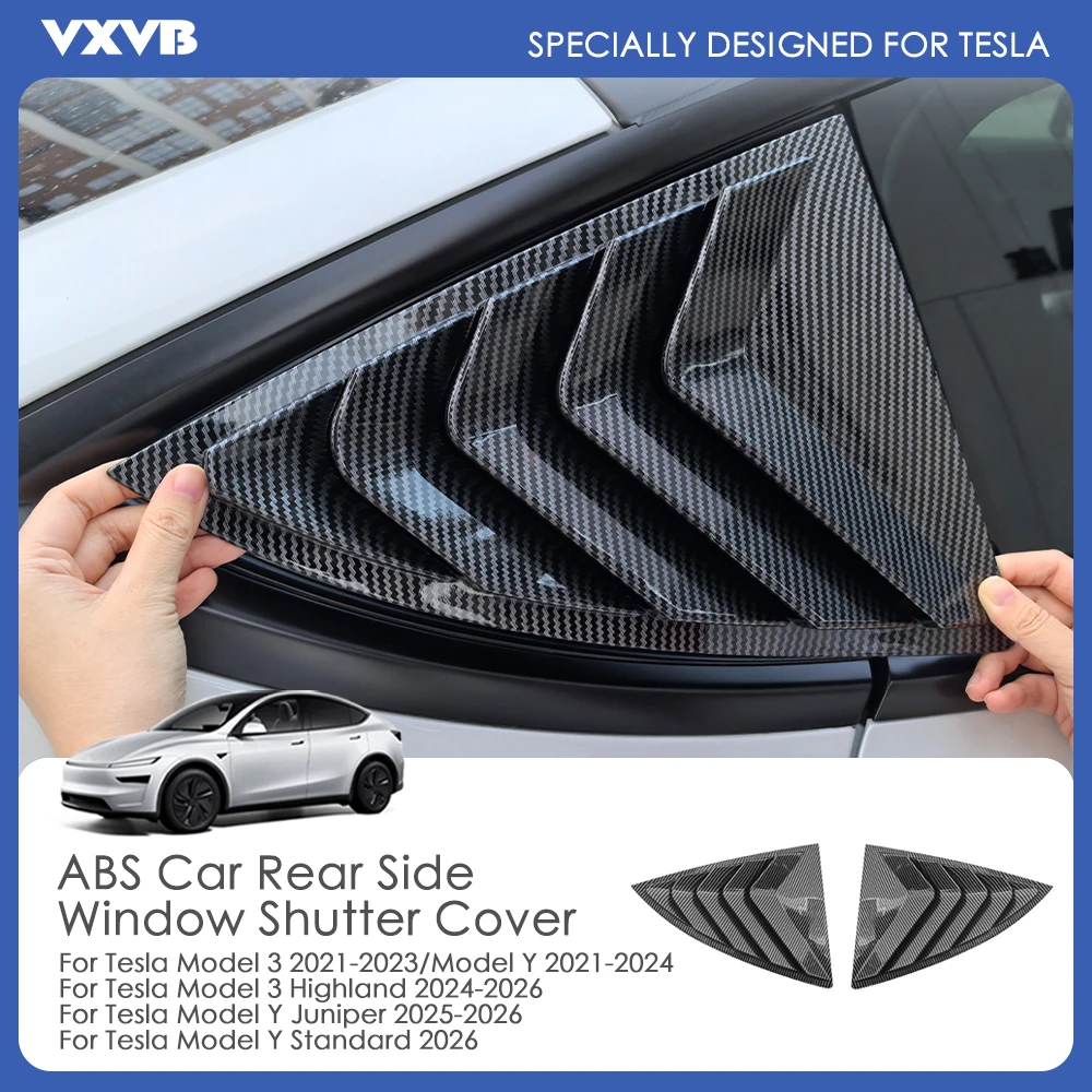 

ABS Rear Car Window Shutter Cover For Tesla Model Y Juniper Model 3 Highland 2026 Louver Side Vent Trim Triangle Accessories