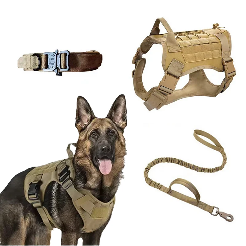 

Big Dog Harness Tactical Camouflage Dog Vest Breathable Easy Handle Tactics Dog Collar Medium Strong Nylon Elastic Pet Dog Leash