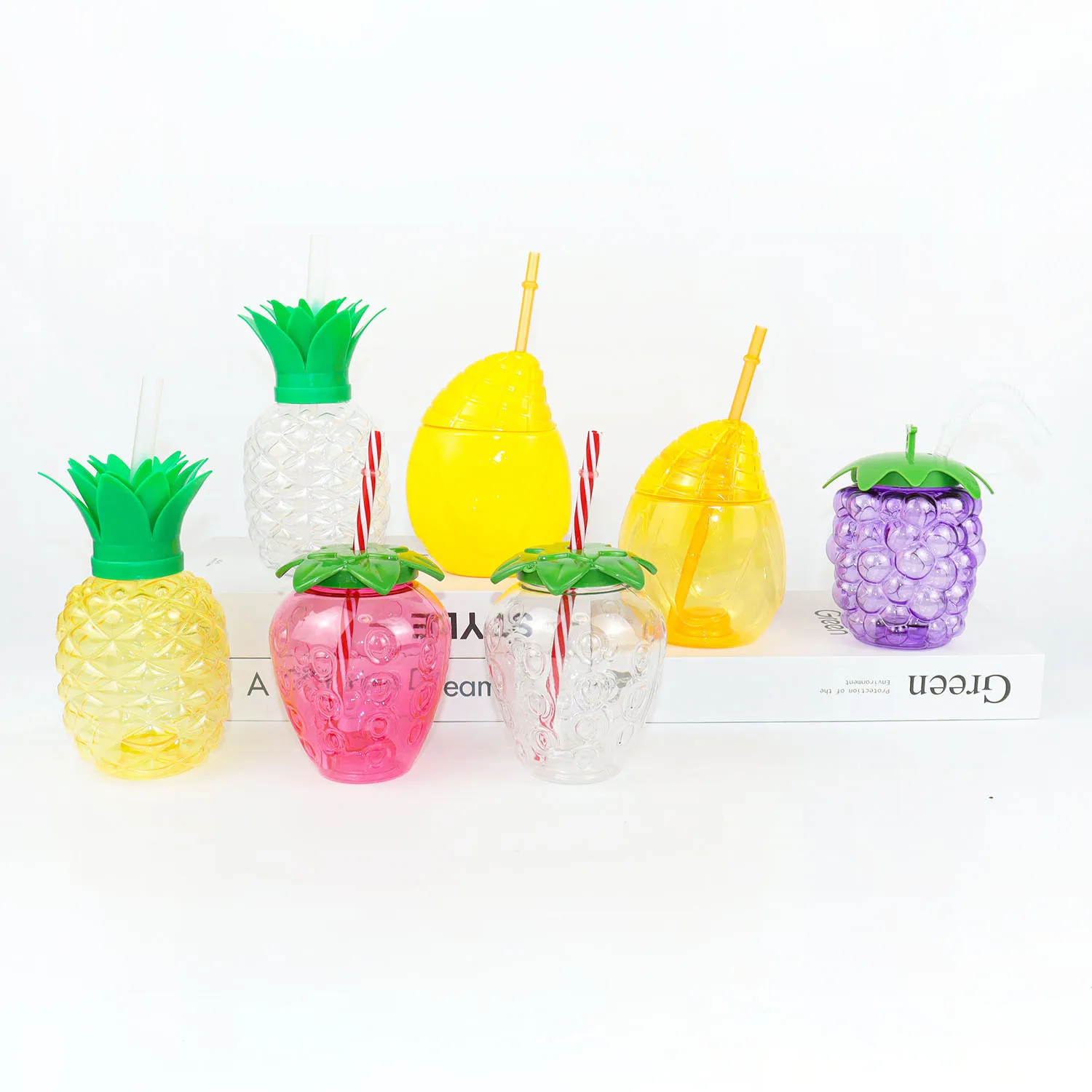 6-10 قطعة هاواي حفلة كوب بقشة الأناناس العنب الفراولة المانجو عصير شرب أكواب الفاكهة شرب أكواب الاستوائية زينة الحفلات