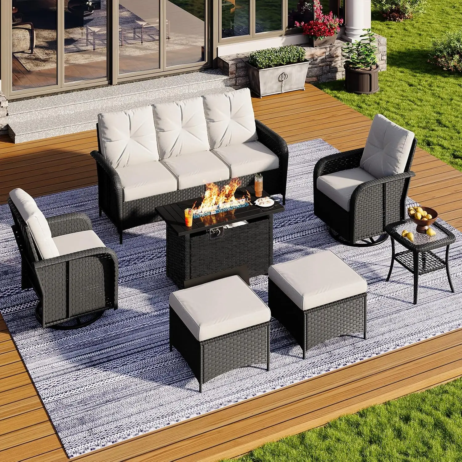 7-Piece Wicker Rattan Patio Furniture Set with 44