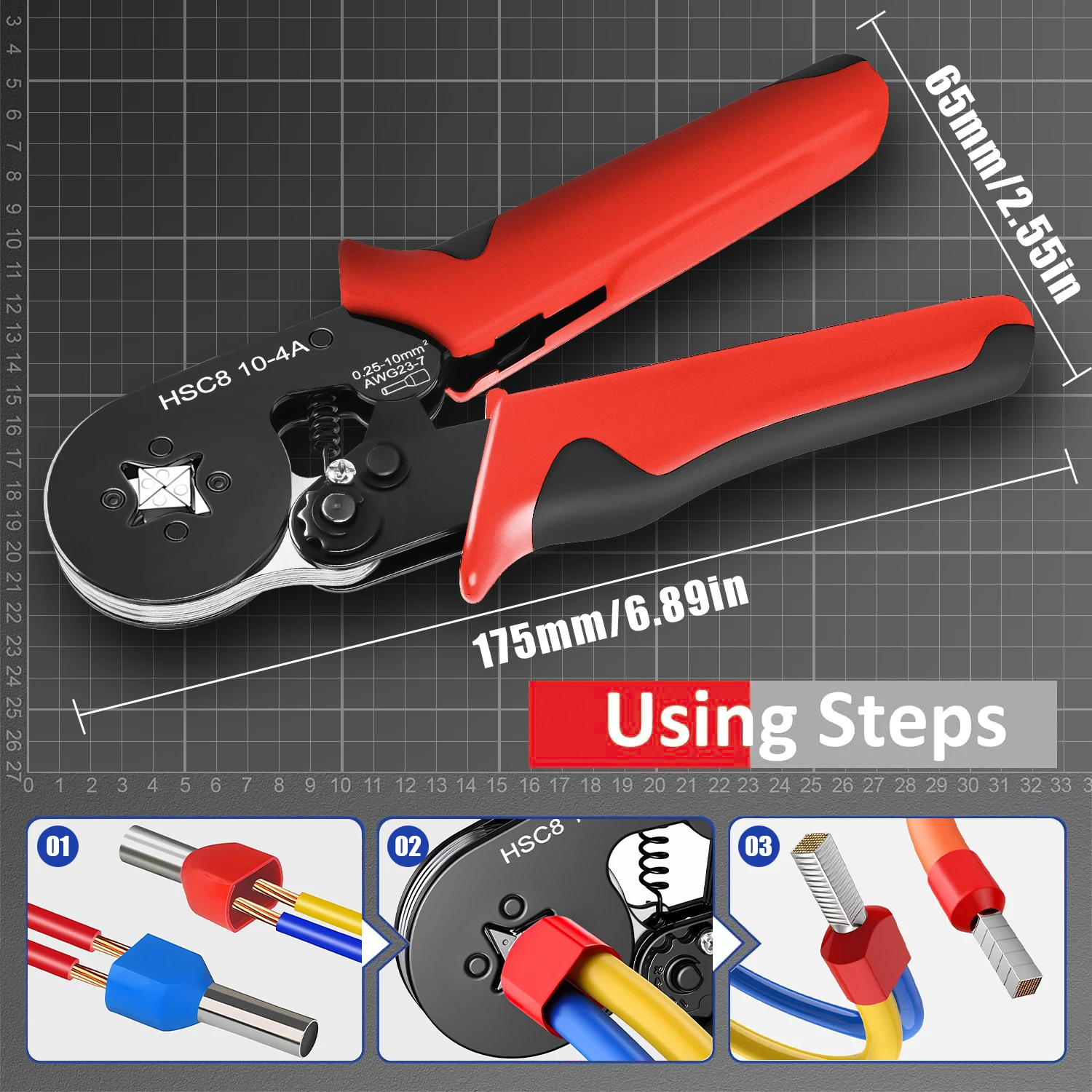 Utensili per crimpare terminali per tubi Pinze per crimpare ghiere HSC8 10-4/10-6 0,25-10mm2 23-7AWG Set di morsetti per elettricisti Punte per cavi