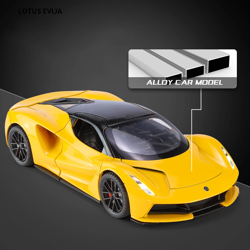 Lotus Evija-supercoche de aleación fundido a presión, modelo de coche de juguete con sonido y luz, juguete coleccionable para niños, regalo de