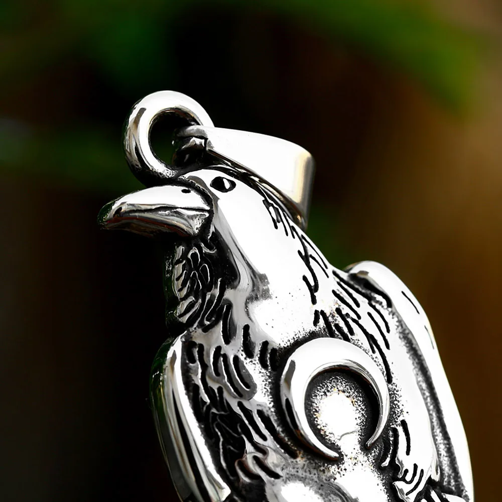 Vintage Nordic Viking Raven Pendant Necklace For Men Boys Stainless Steel SanLan Moon Necklaces Fashion Charm Jewelry Wholesale