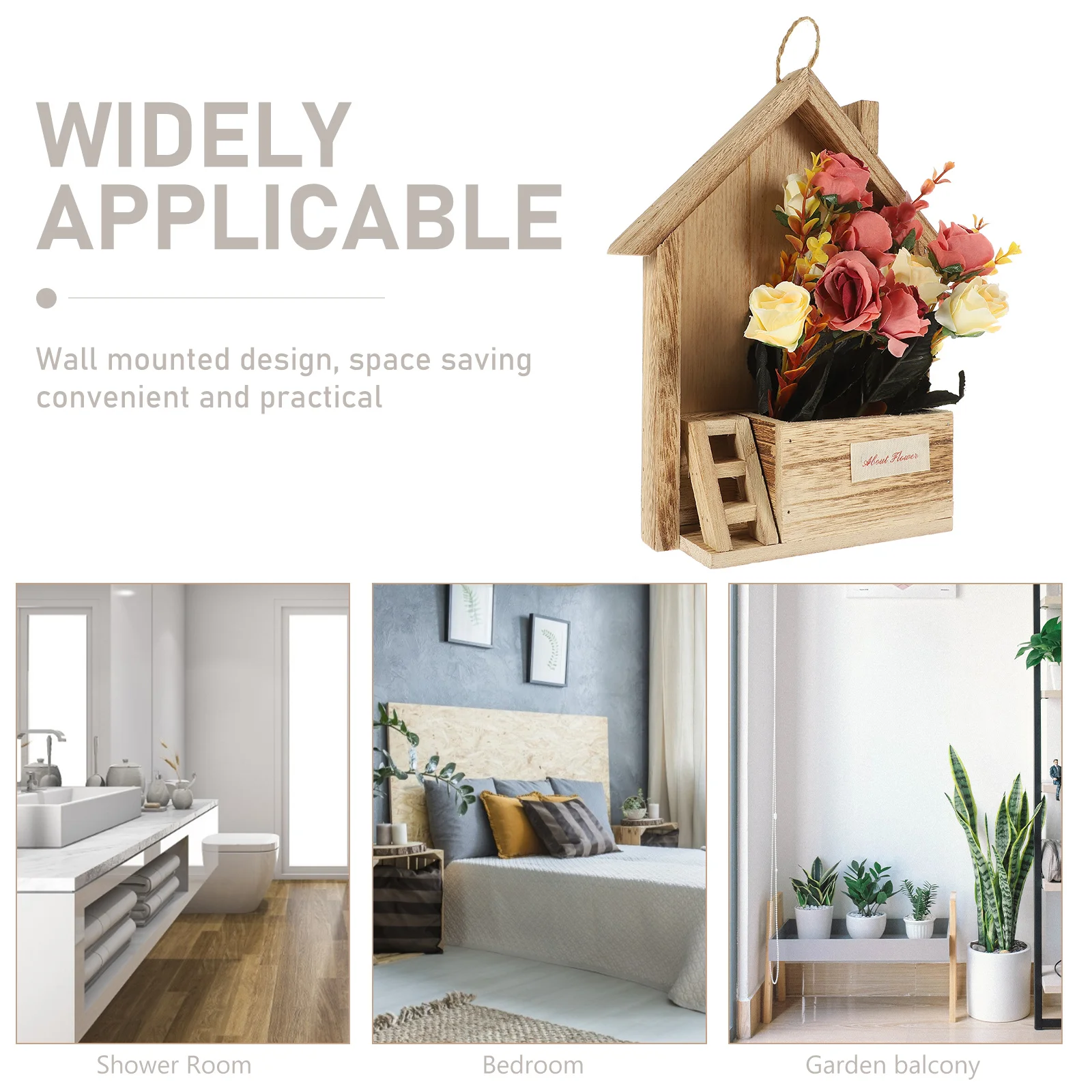 

1Set European Style Wooden Hanging Flower Basket Artificial Silk Flower Wall Decoration Home Office Wall Ornament