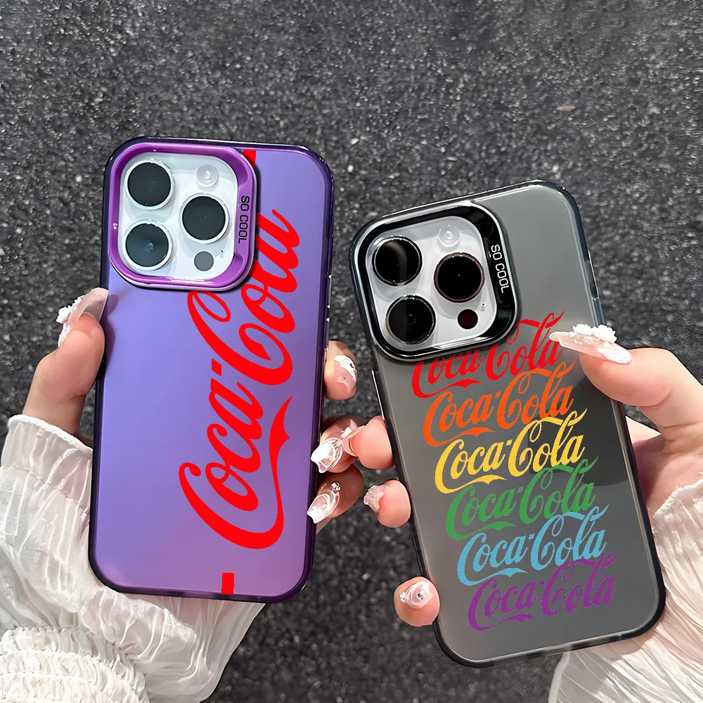 Funda para Teléfono con Diseño de Coca-Cola para iPhone 17 16 15 14 13 12 11 Pro Max Plus Mini, Carcasa Plateada IMD