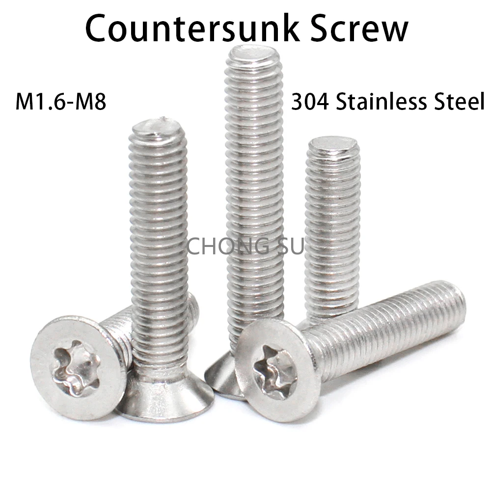

5-50Pcs M1.6 M2 M2.5 M3 M4 M5 M6 M8 CM 304 Stainless Steel Six-Lobe Torx Flat Countersunk Head Screw Bolt GB2673 Length=3-55mm