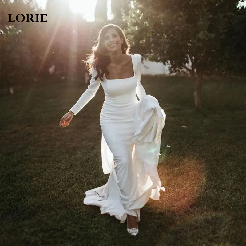 LORIE Soft Matt Satin Boho Wedding Dress Square Neck vestidos de novia Princess Wedding Gowns 2024 Plus Size Customized