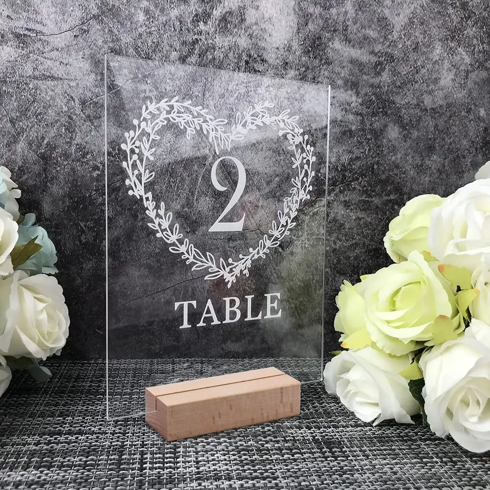 Acrylic Sign Holders With Natural Wood Stands Diy Party Birthday Party Seat Card Arch Round Business Card Number Card Decoration