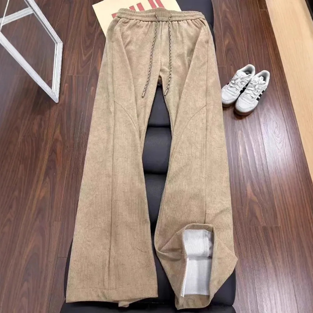 Khaki Corduroy Scimitar Sweatpants Men's American Retro Pants Sports Trousers
