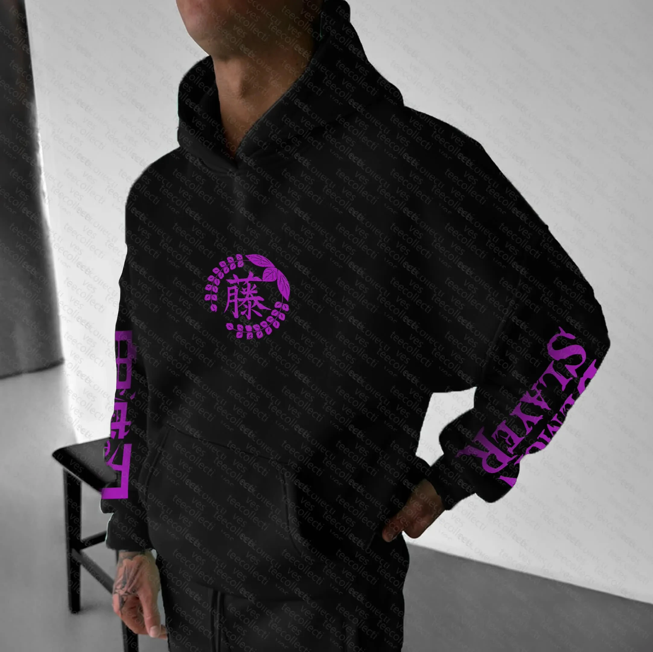 Demon Slayer zwarte hoodie heren 2025, winter anime Inosuke Hashibira rugprint zwijnmasker karakter met bloedig zwaard katoen