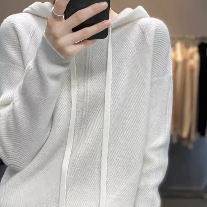 Women's Drawstring Hooded Sweatershirt Cashmere Sweater Knitted Sweater Purple Thickened Sweater Loose Jacket Female Pullover