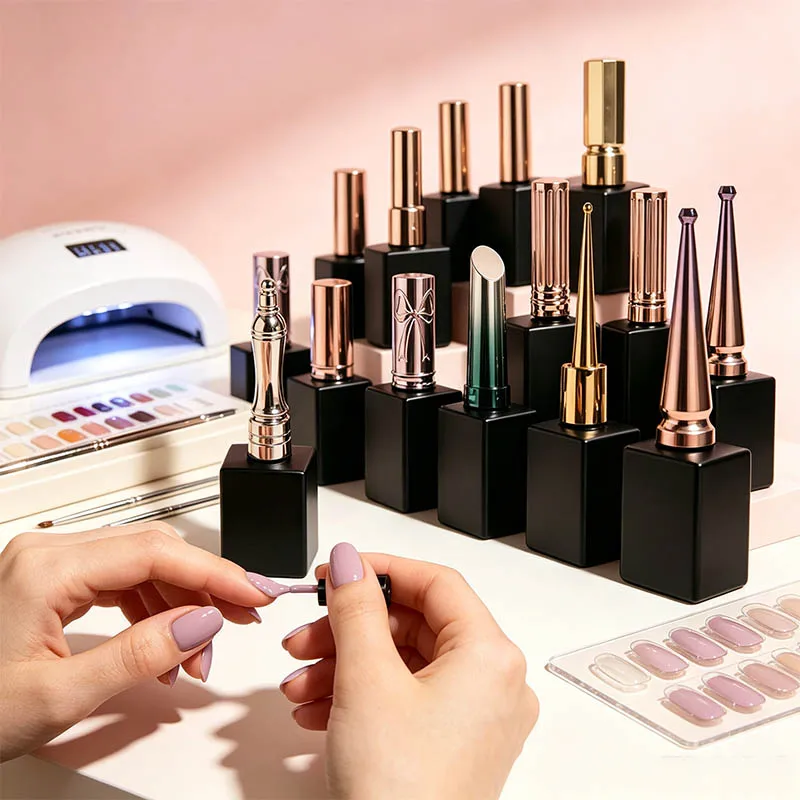 30PC 15ml Empty Black Square Nail Polish Glass Bottles Makeup Dispenser Nail Gel Cosmetic Container Filled Box With Tube Brush