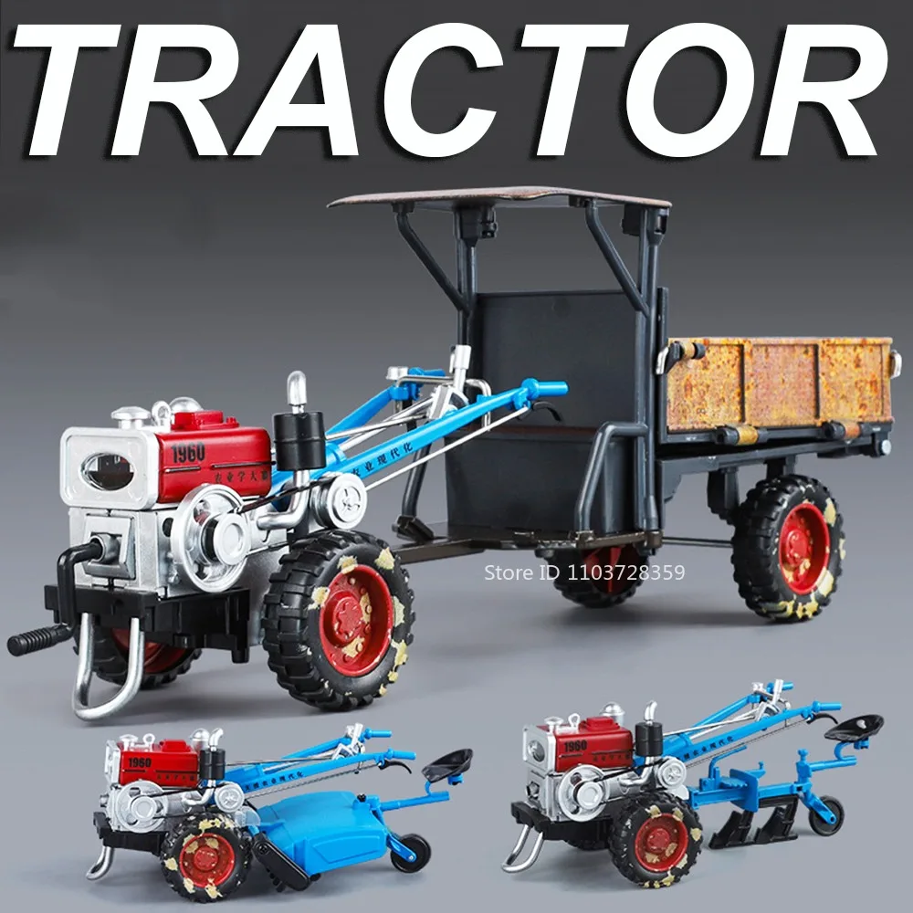 

1:24 Agricultural Tractor Miniature Model Toys Metal Diecast Sound Light Doors Opened Movable Handle Simulation Toy Boys Gifts