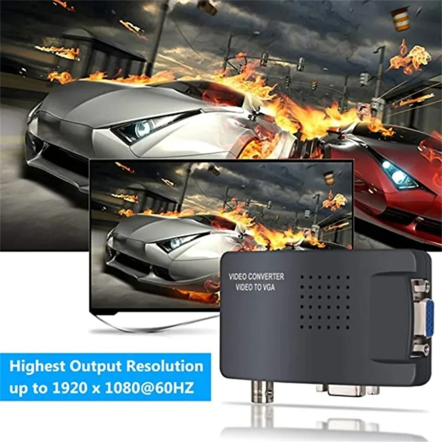 Grwibeou VGA BNC Composite S-Video To VGA Converter Video Converter VGA Output Adapter Digital Switch Box for PC Mac Camera TV
