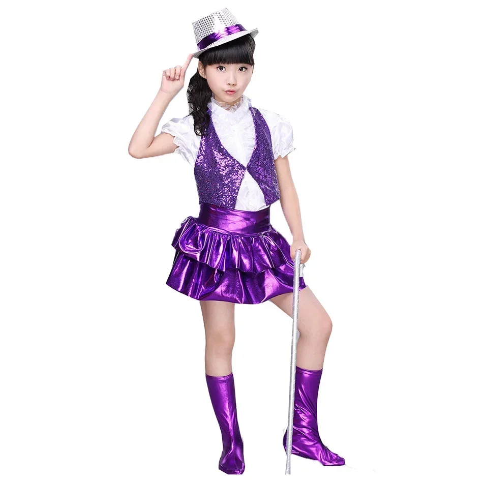 New children Guitar Jazz Dress Dance Performance Sequins Costumes for Singers stage dance skirt Modern dancewear for kid