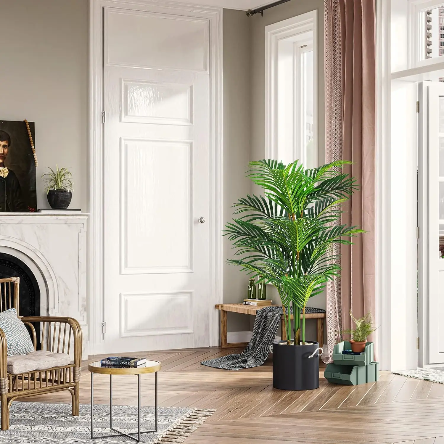 شجرة حرير نخيل أريكا صناعية بطول 5 أقدام، 15 نبات استوائي صناعي لتزيين أرضية الزاوية الداخلية للمنزل/المكتب الحديث #6