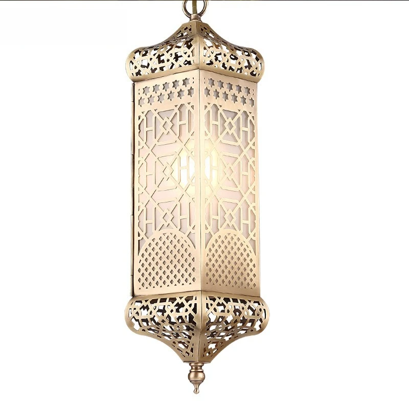 

American country, chandelier retro personality new copper lamp living room Muslim dining room carved glass chandelier