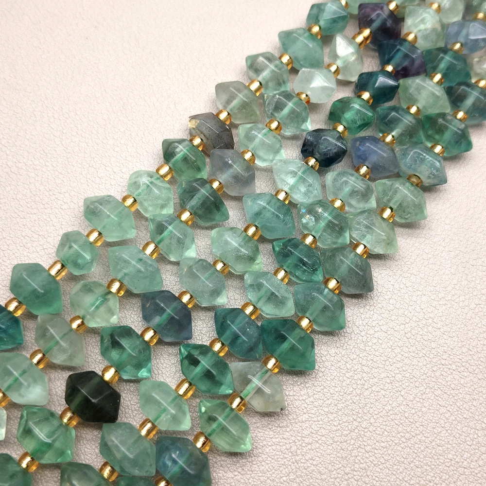3 Strands 5x10mm Green Fluorite Faceted Double Terminated Pointed Beads 10
