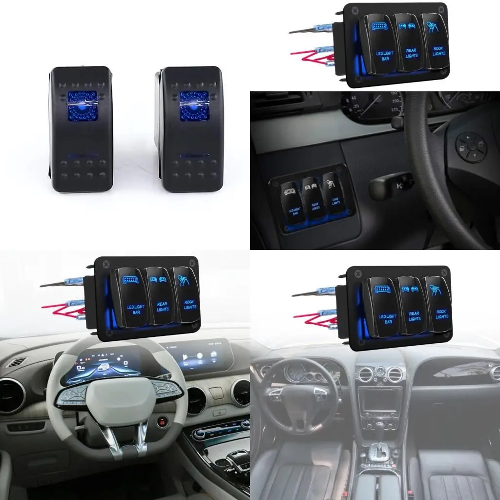 

02DE 3 Gang Aluminum Rocker Switches Panel 12V 24V Waterproof Toggle Switches LED Light Bar On Off Switches Panel for Marine