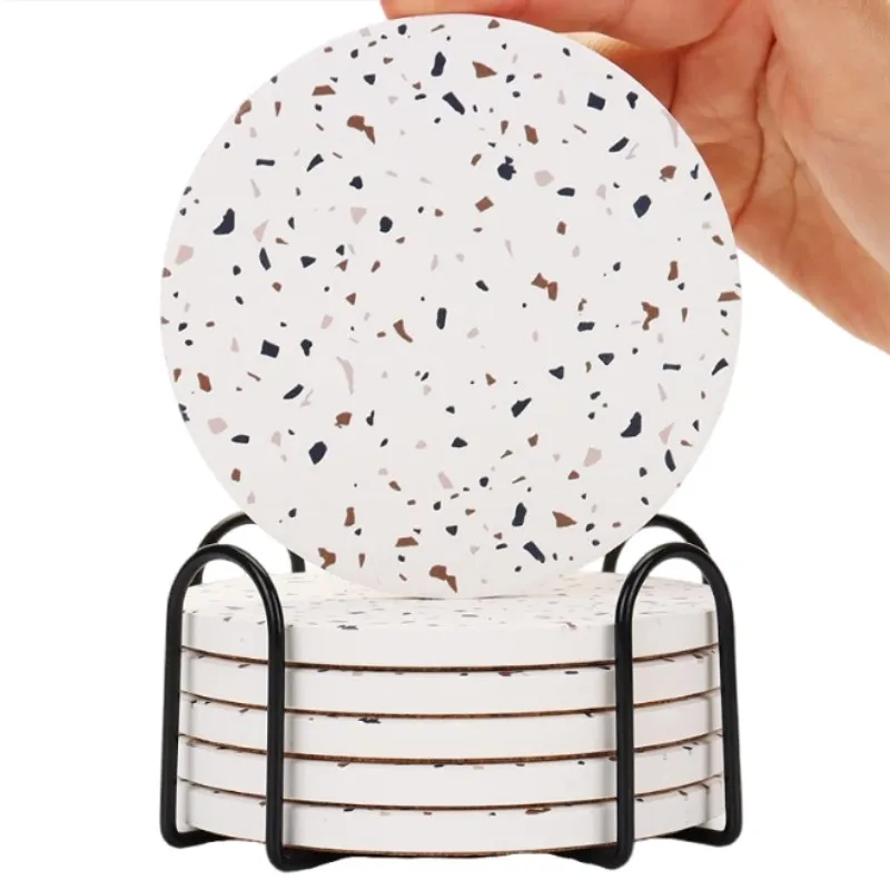 Set of 1/4/6 Terrazzo Pattern Coasters for Drinks Coffee Table Ceramic Stone Modern Bar Tools for Drinks Mug Round Gift Mats