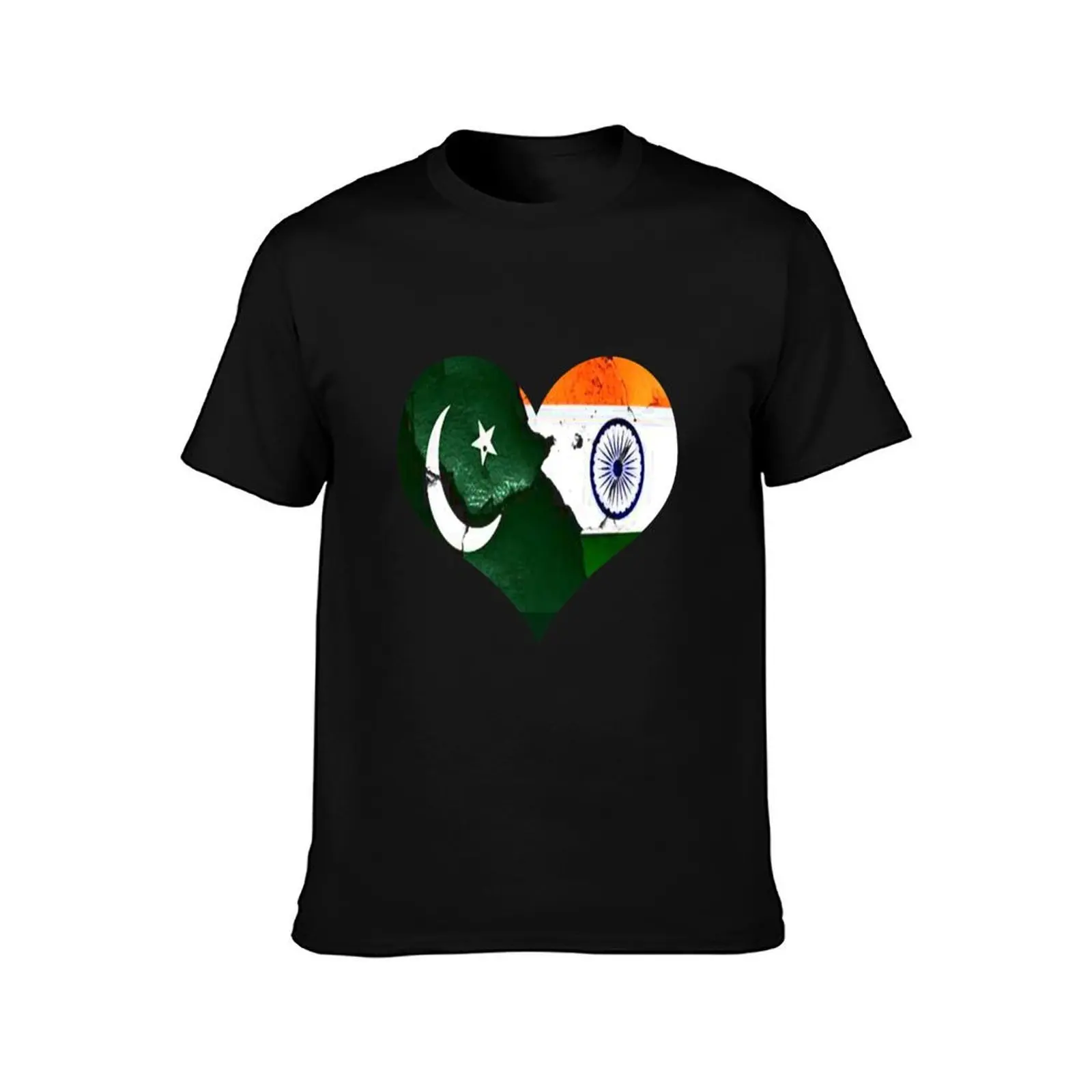 Pakistan - India Heart T-Shirt, Summer Casual Cotton Tee, Oversized Streetwear Tops, Vintage Graphic Print, Unisex Men Women