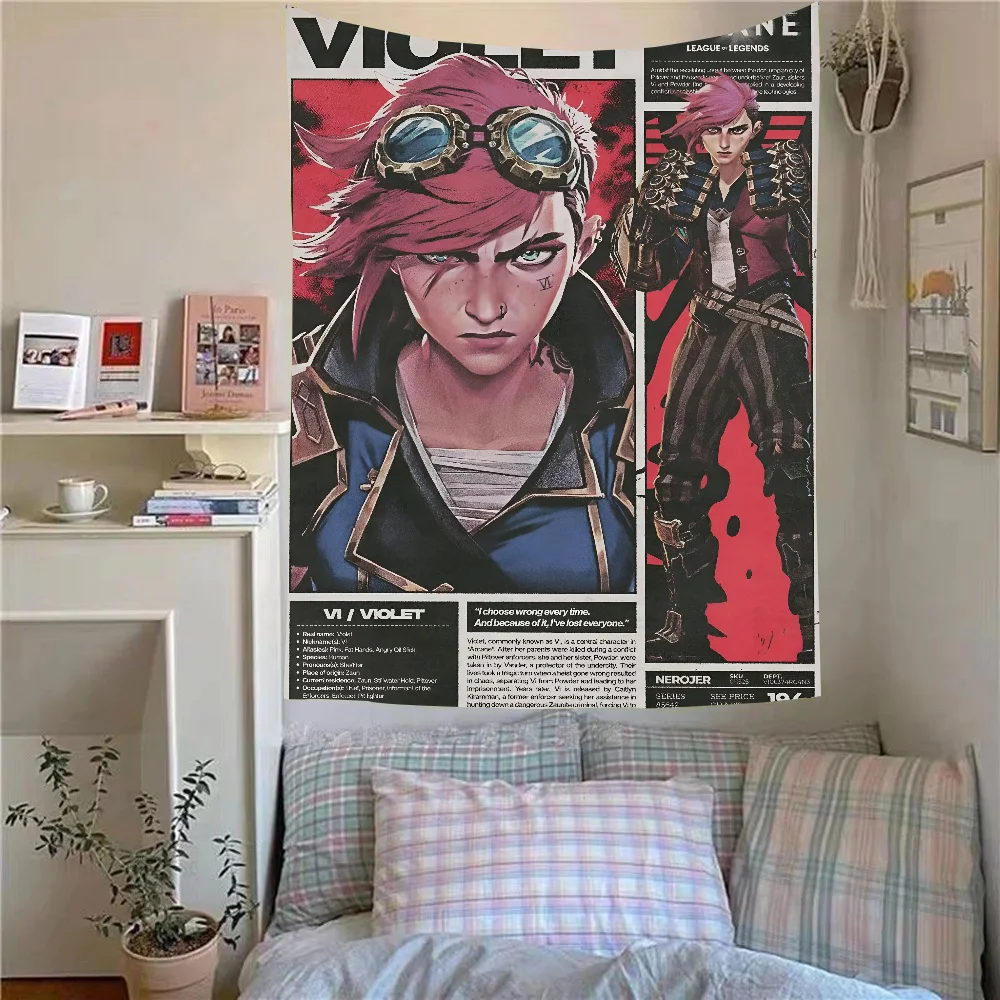 غامض 2 Vi Jinx Ekko نسيج ديكور غرفة قماش صوفي حفلة معلقة خلفية غرفة ديكور غرفة الطفل #2