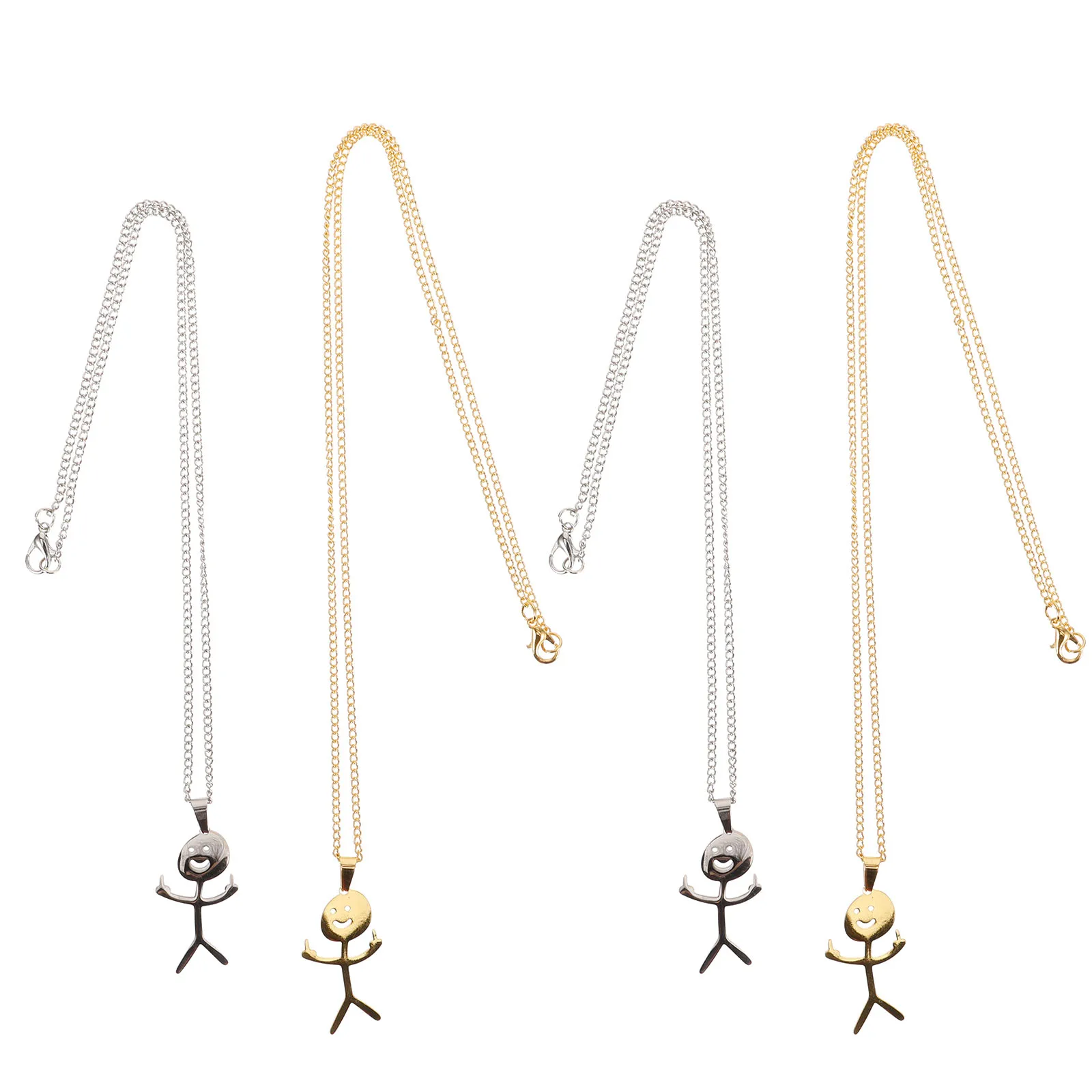 

4pcs Finger Necklace Funny Doodle Stainless Steel Cool Necklaces KY0255 Gold KY0190 Silver Men Women Pendant
