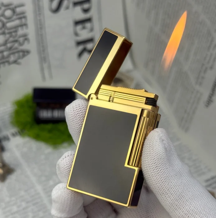 Luxury Enamel Side‑Wheel Lighter,Plated Refillable Butane Ping Sound Metal Lighter,Vintage Smoking Accessory Men Cigar Cigarette
