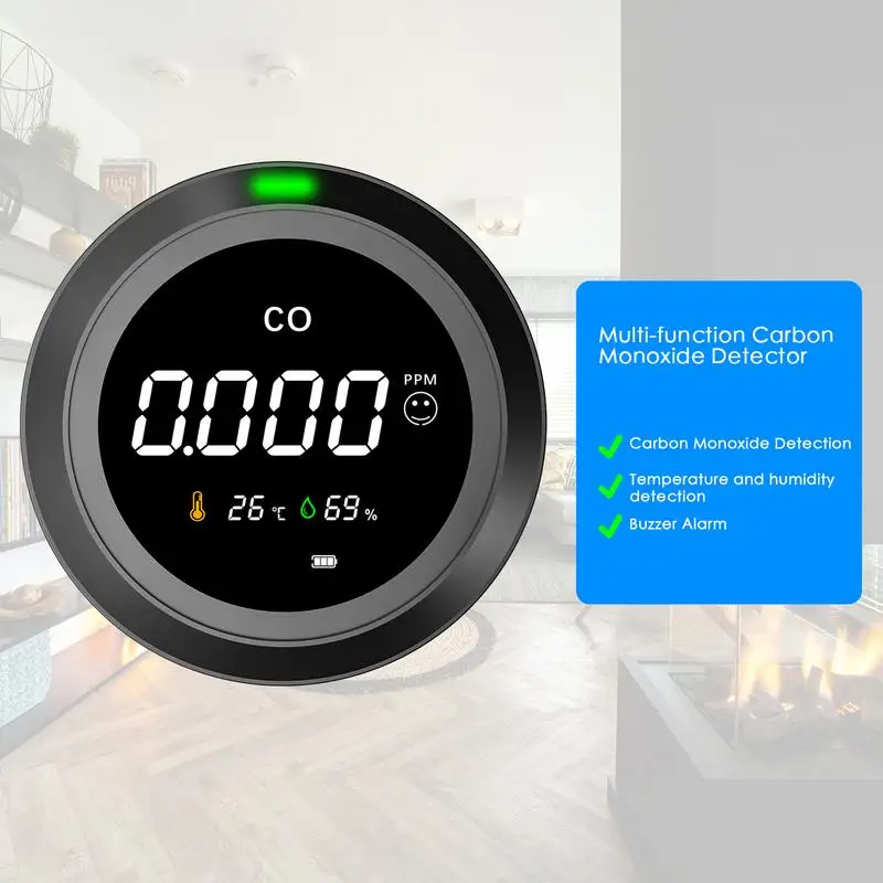 Alert Carbon Monoxide Detector Monitor CO Alarm Sound Warning Sensitive CO Sensor Battery Operated Detector Temp/Humidity Sensor