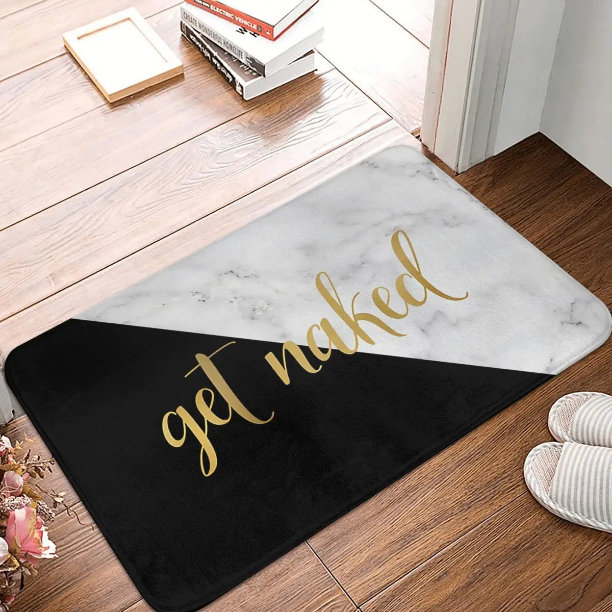 

Get Naked Kitchen Non-Slip Carpet Quote Gold Marble Flannel Mat Welcome Doormat Floor Decoration Rug