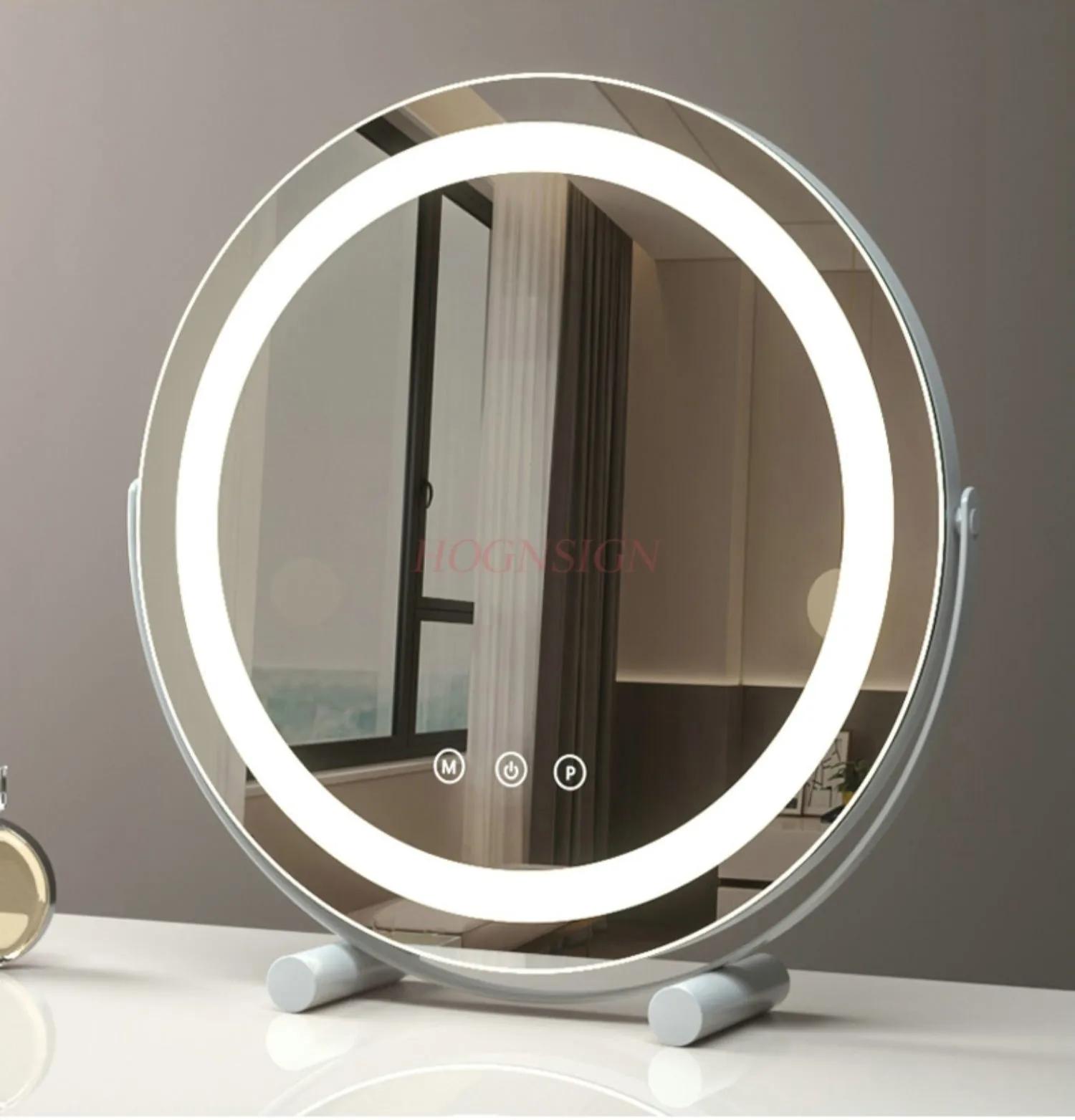 Mirror, makeup mirror, desktop, LED with light, intelligent makeup mirror, simple bedroom, household use